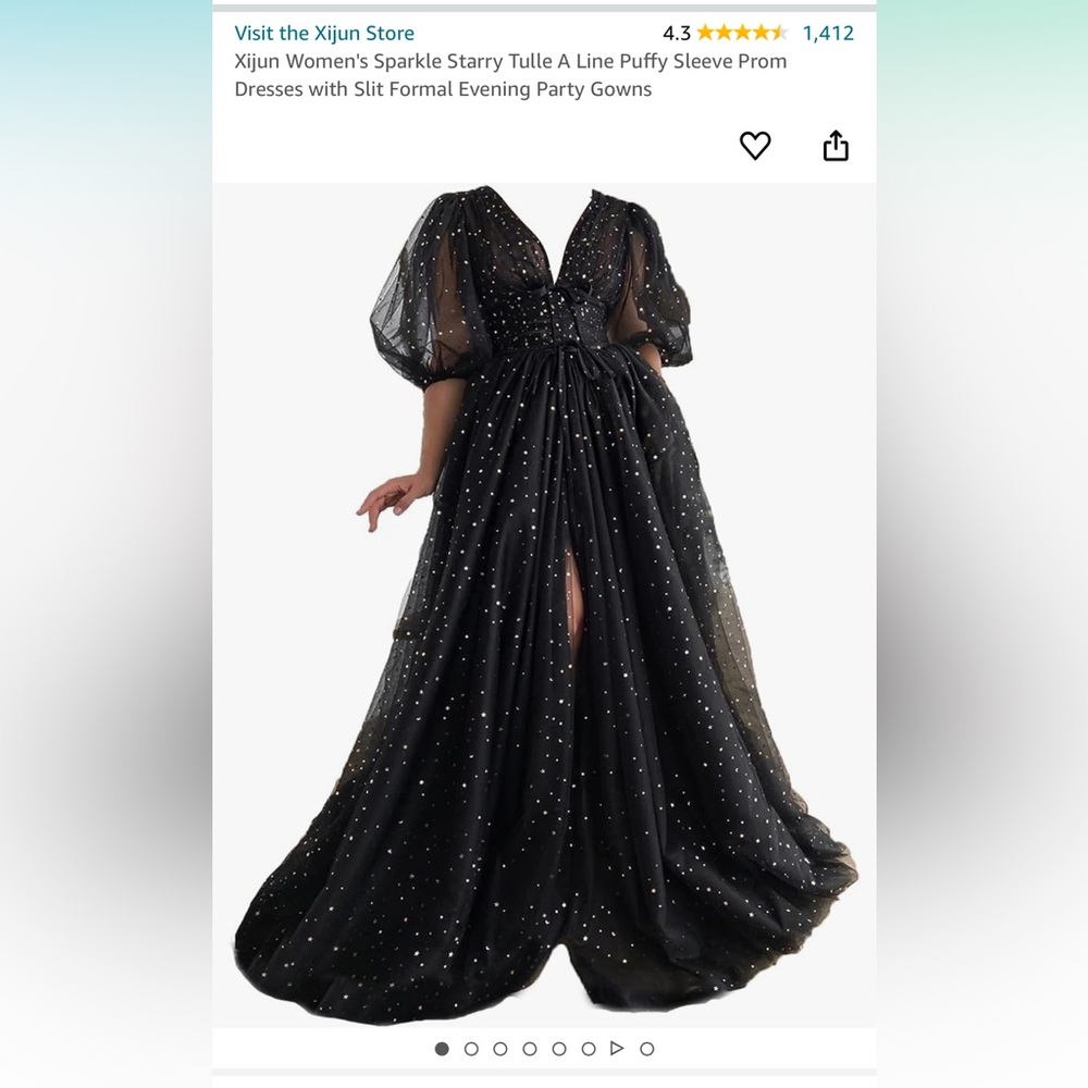 Sparkle Starry Tulle A Line Puffy Sleeve Evening dress
